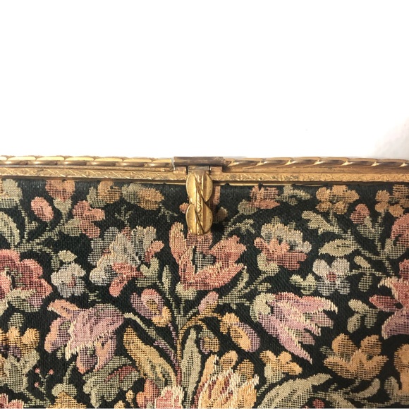 VTG Gorwood Canada Tapestry Fabric Handbag Purse Pastel Floral Gold-Tone Metal - Picture 4 of 16